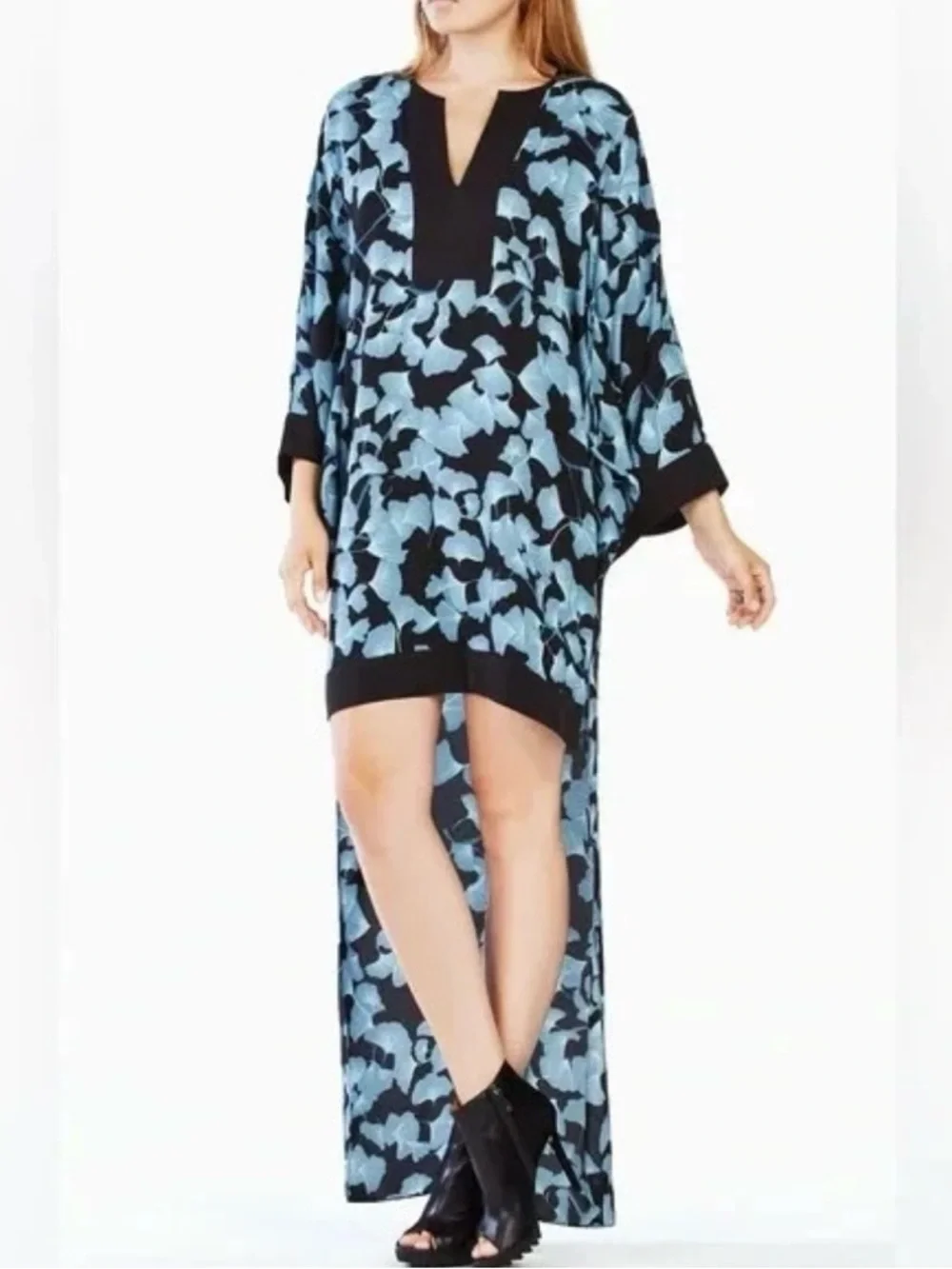 Bcbgmaxazria Worina Kimono Tunic Dress Floral Blue And Black Size XS/S - Picture 1 of 8